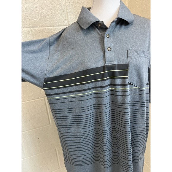 Pebble Beach Dry-Luxe‎ Large Golf Polo Shirt Grey w/ Black Stripes - Picture 4 of 7